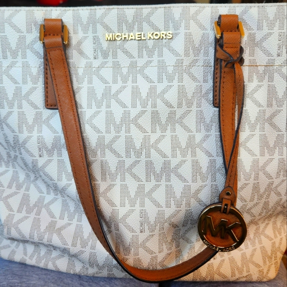 Michael Kors White and Tan Tote Bag